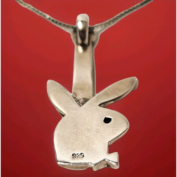 925K PLAYBOY BUNNY GUITAR PENDANT w BOX CHAIN 19" SOLID SILVER CRYSTAL EYE RARE! - Picture 3 of 14